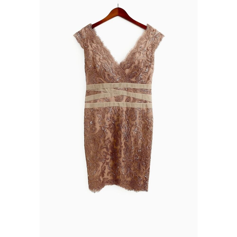 Tadashi Shoji Size 6 Nude Rose Sequin‎ Lace Sheath Dress • Cocktail Formal Glam